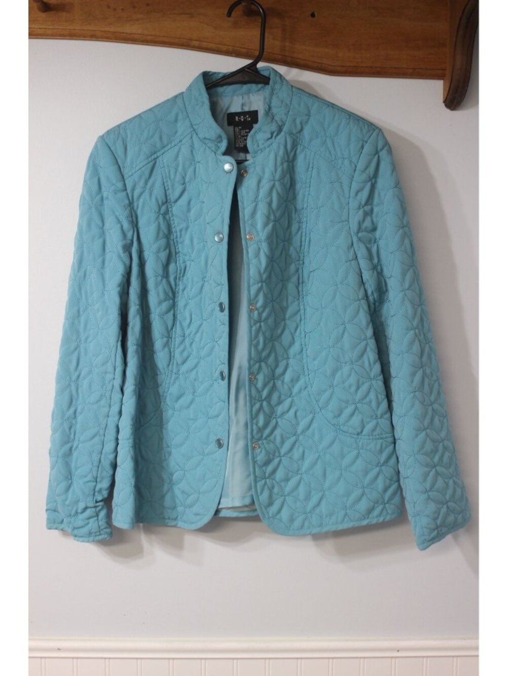 Light Blue Quilted Jacket Snap Closures By RQT Medium NWT Grandma Core